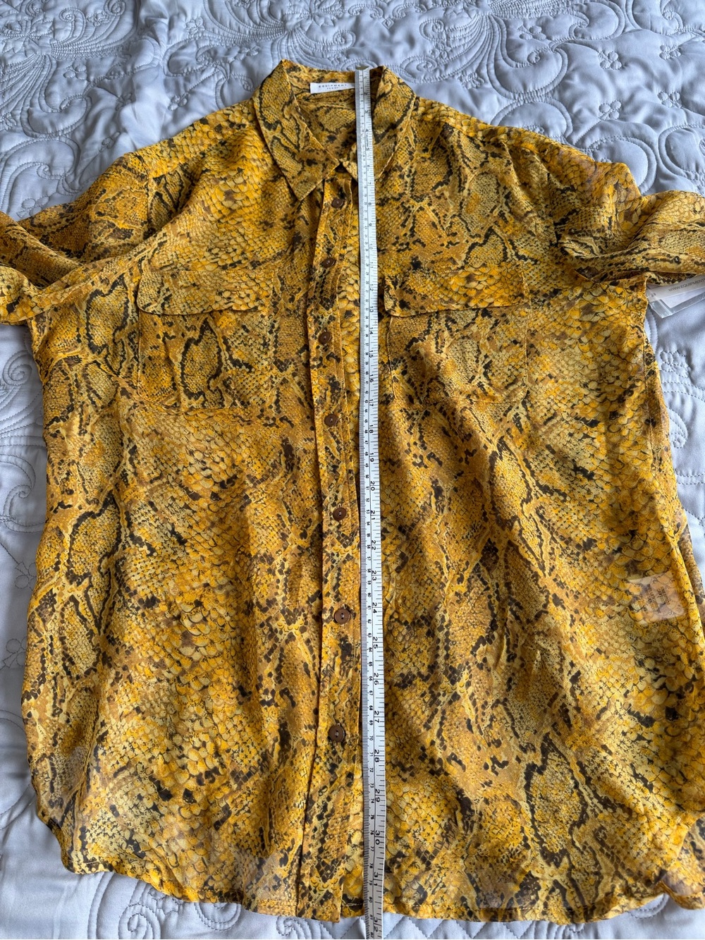 Equipment Golden Yellow Snake Print Silk Blouse with Pockets - Picture 9 of 10